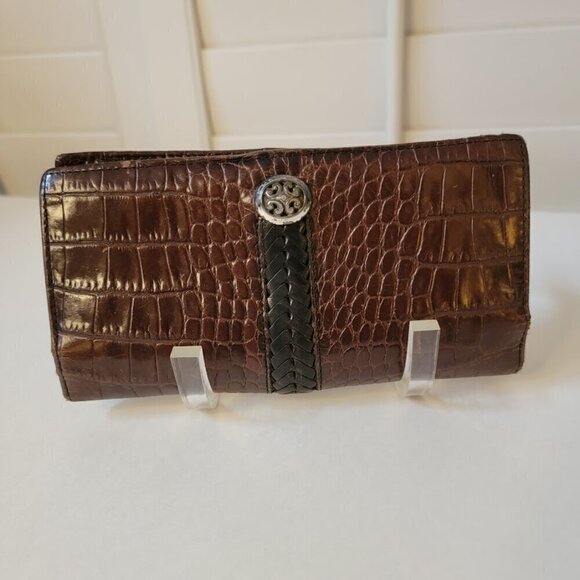 Brighton Dark Brown Leather Check Book Wallet Vintage - Picture 2 of 10